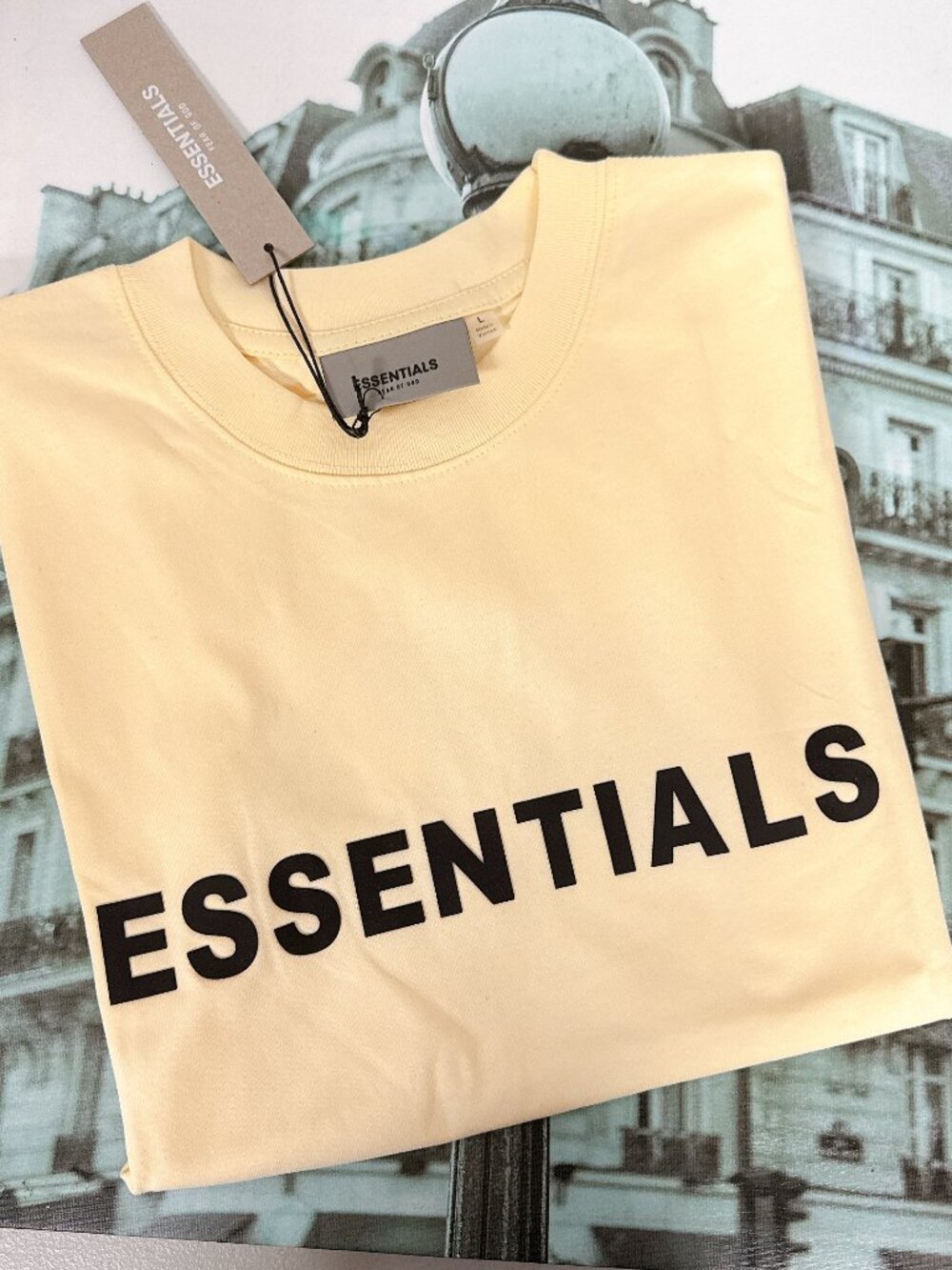 Fear of God Essentials Men’s Unisex Oversized Boxy Logo T‑Shirt, Cream